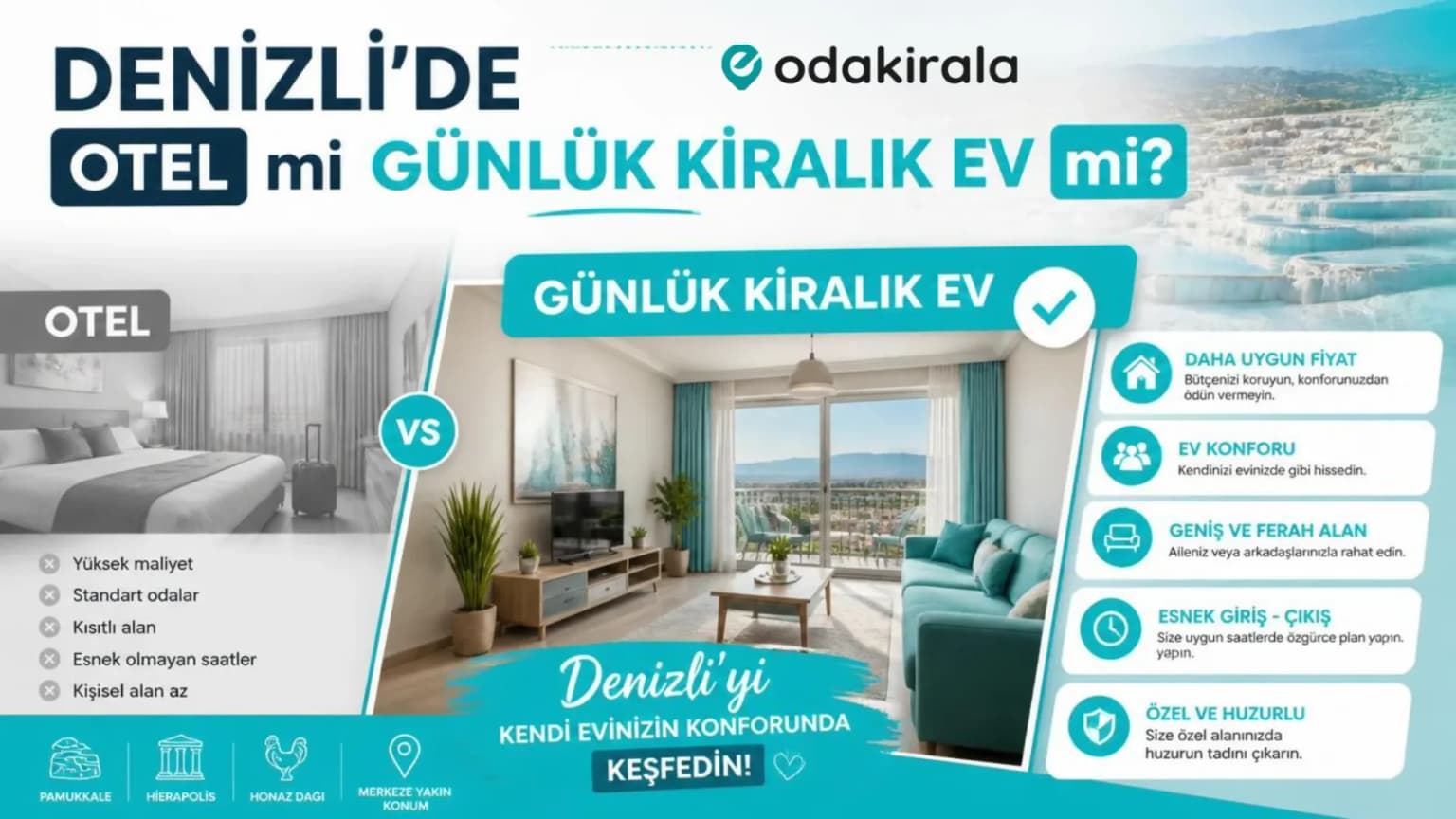 Denizli'de Otel mi Günlük Kiralık Ev mi? Pamukkale Konaklama Rehberi 2026