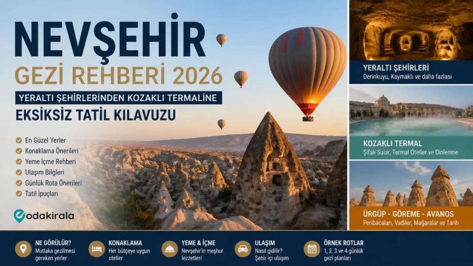 Nevşehir Gezi Rehberi 2026 | Yeraltı Şehirlerinden Kozaklı Termaline Eksiksiz Tatil Kılavuzu