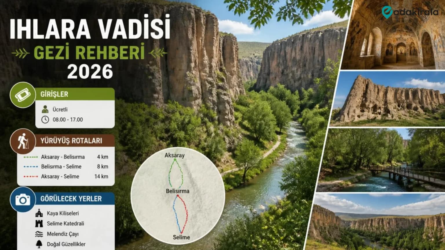 Ihlara Vadisi Gezi Rehberi 2026: Girişler, Yürüyüş Rotaları ve Görülecek Yerler